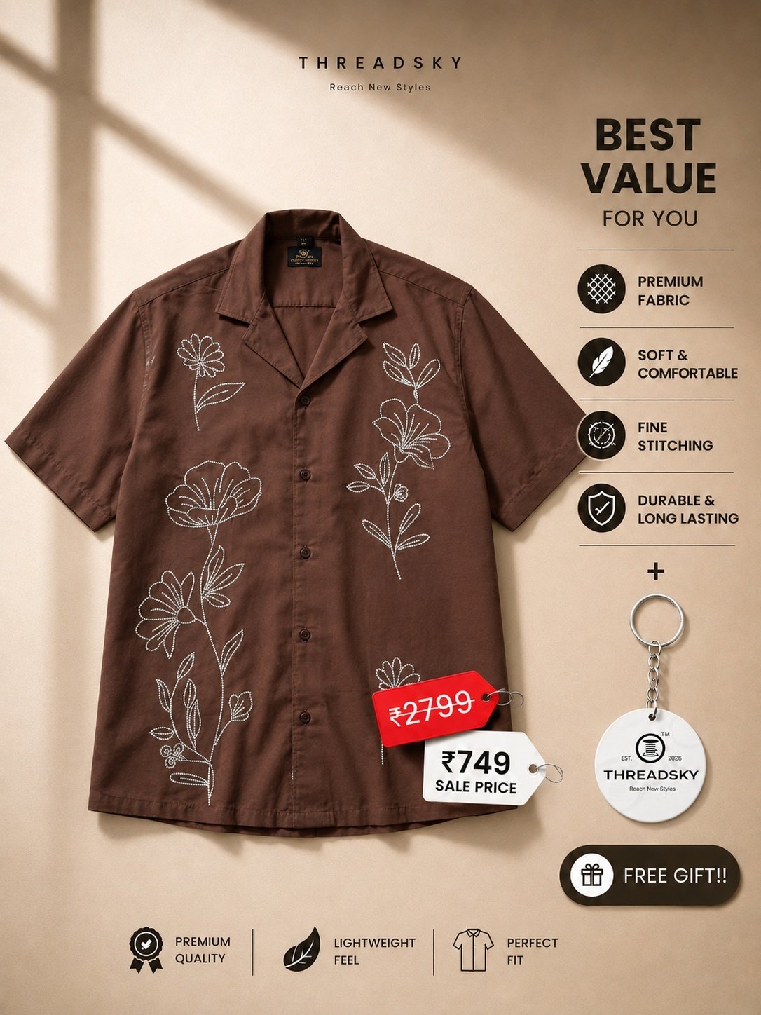THREADSKY Stone Drift Brown Floral